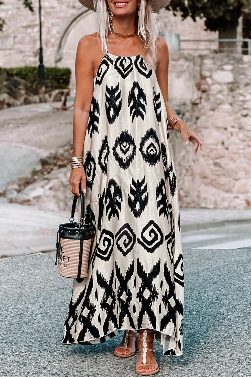 Black Western Aztec Printed Fashion Vacation Sundress