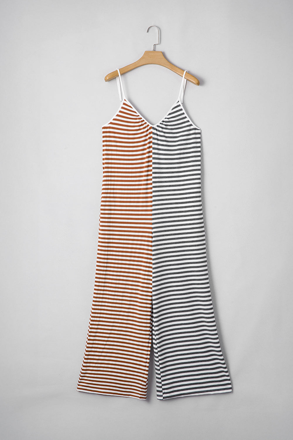 Yellow Stripe Two Tone Contrast Spaghetti Strap Backless Overall