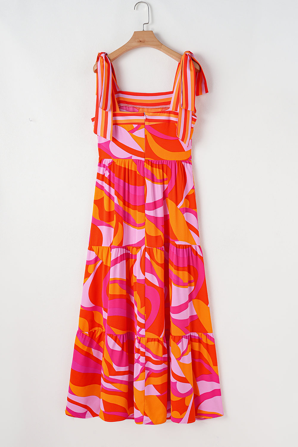 Red Abstract Print Knotted Shoulder High Waist Maxi Dress