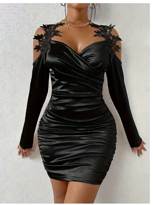 Elegant Lace Tight Draped Dress