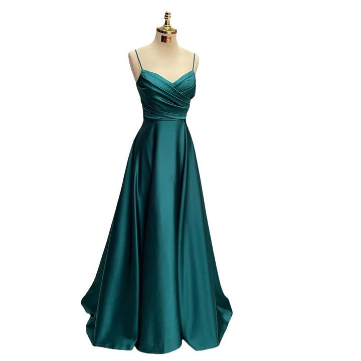 Dark Green V-neck Brace Simple Party Dress