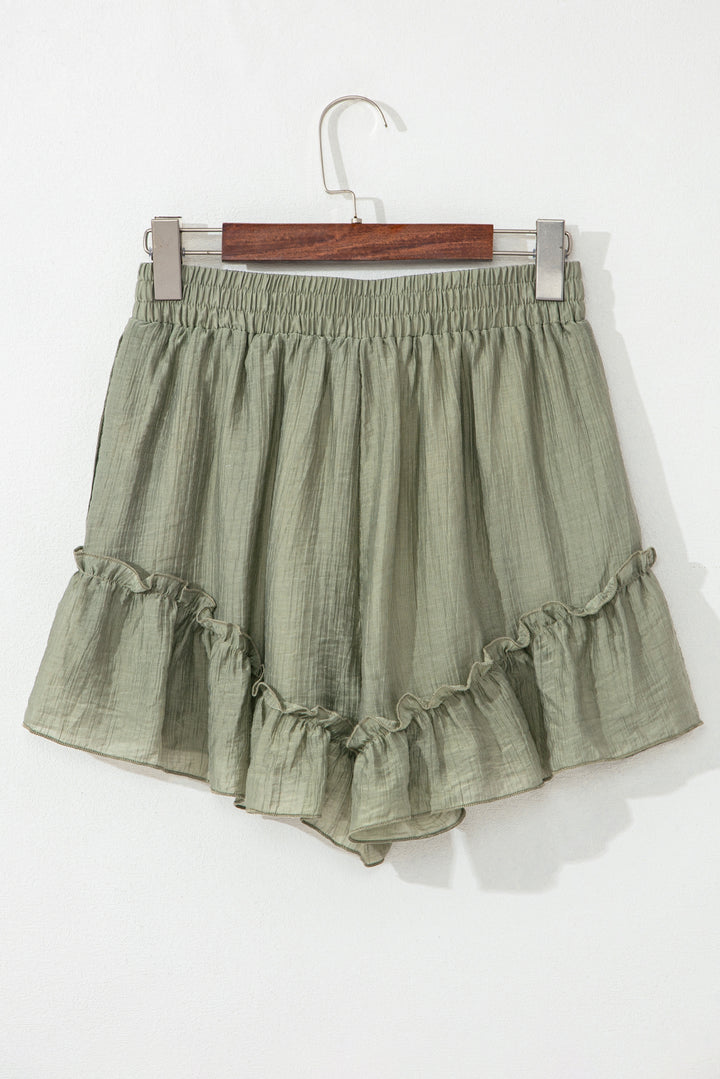 Laurel Green Textured Tie Waist Ruffle Hem Shorts