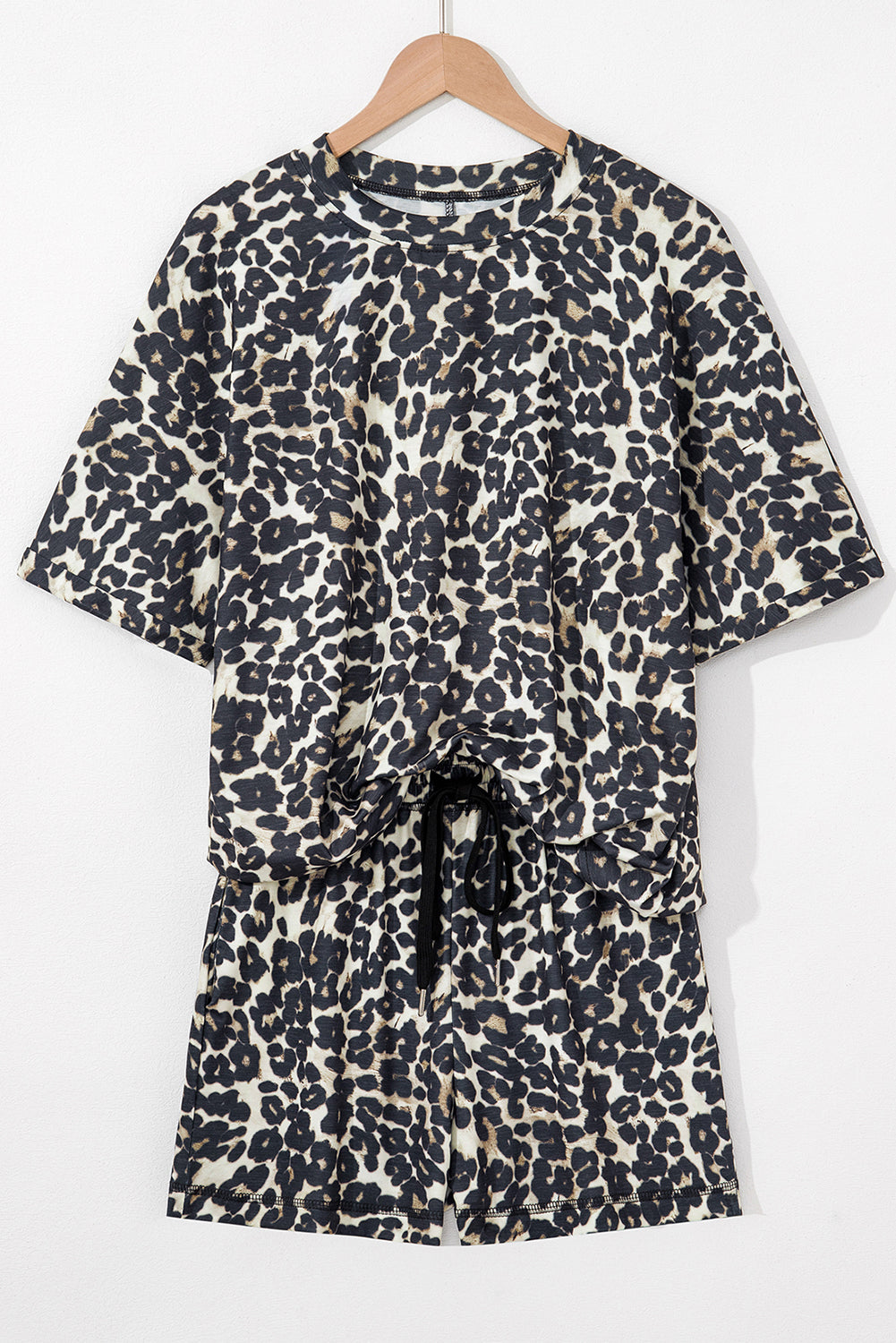 Black Cheetah Printed Casual Tee and Shorts Lounge Set