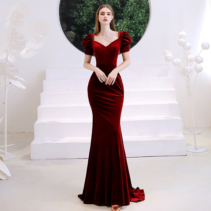 Wine Red Fishtail Evening Dress Woman