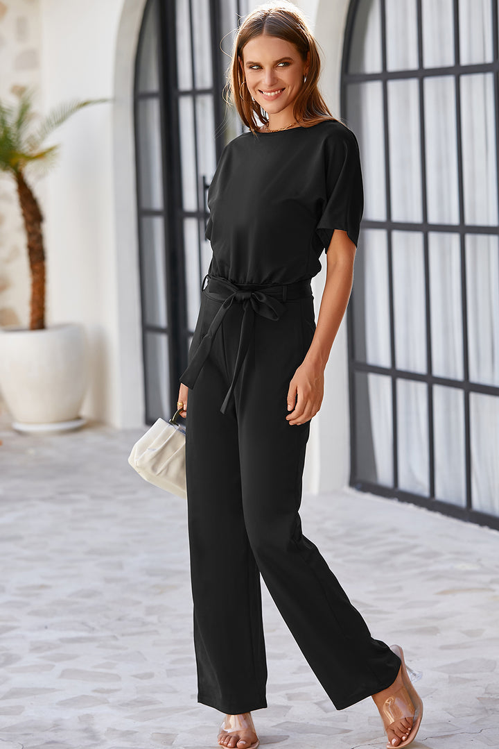 Black Belted Wide Leg Jumpsuit