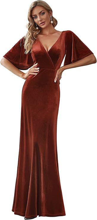 Elegant Bridesmaid Cocktail Party Banquet V-neck Velvet Evening Dress