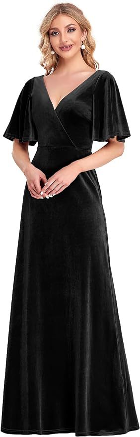 Elegant Bridesmaid Cocktail Party Banquet V-neck Velvet Evening Dress