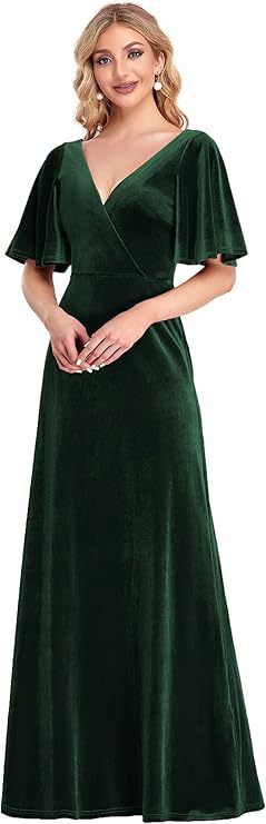 Elegant Bridesmaid Cocktail Party Banquet V-neck Velvet Evening Dress