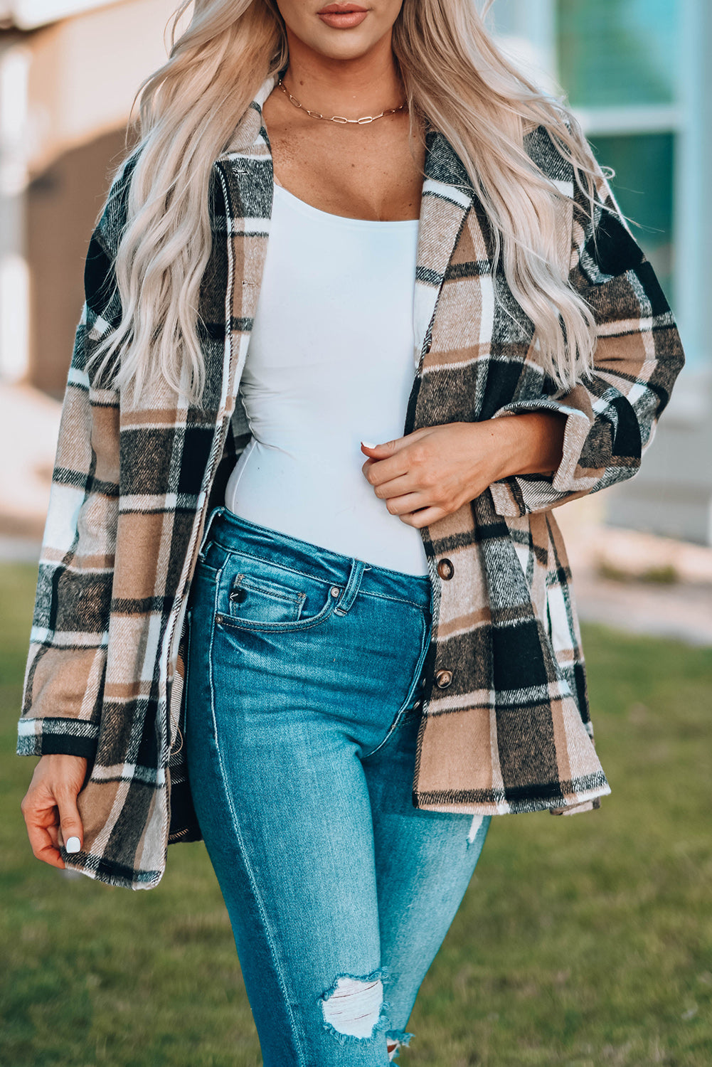 Plaid Print Buttoned Shirt Jacket