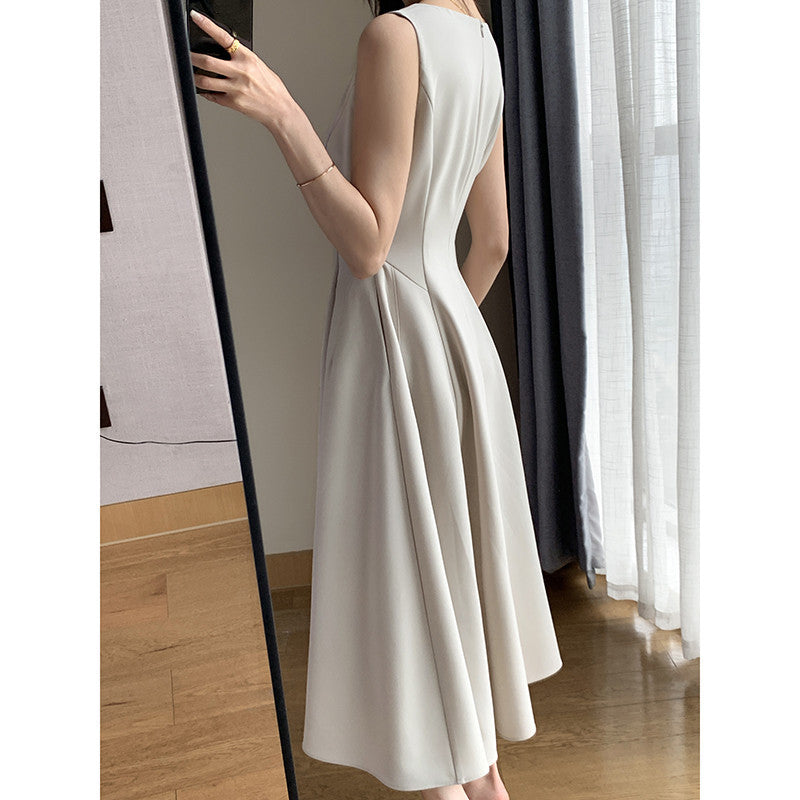 Summer Commute Slimming V-neckline Sleeveless Dress