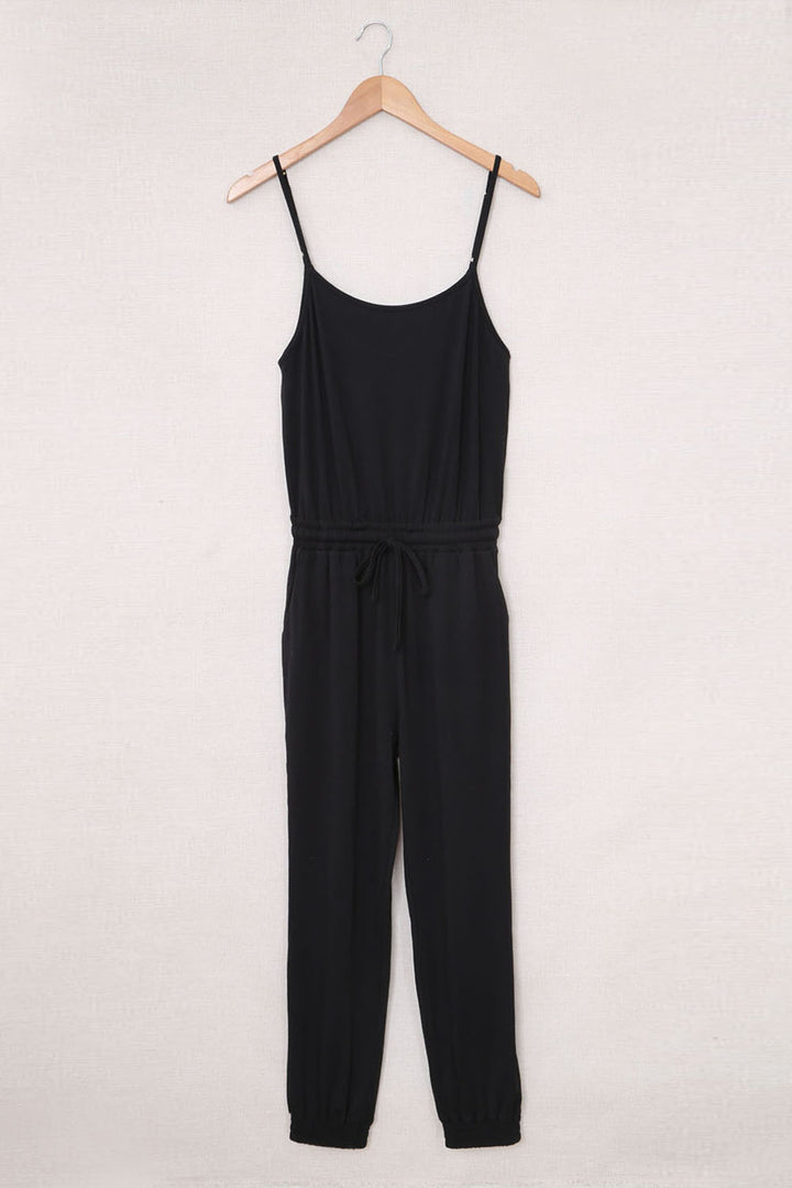 Black Drawstring Waist Spaghetti Straps Jumpsuit