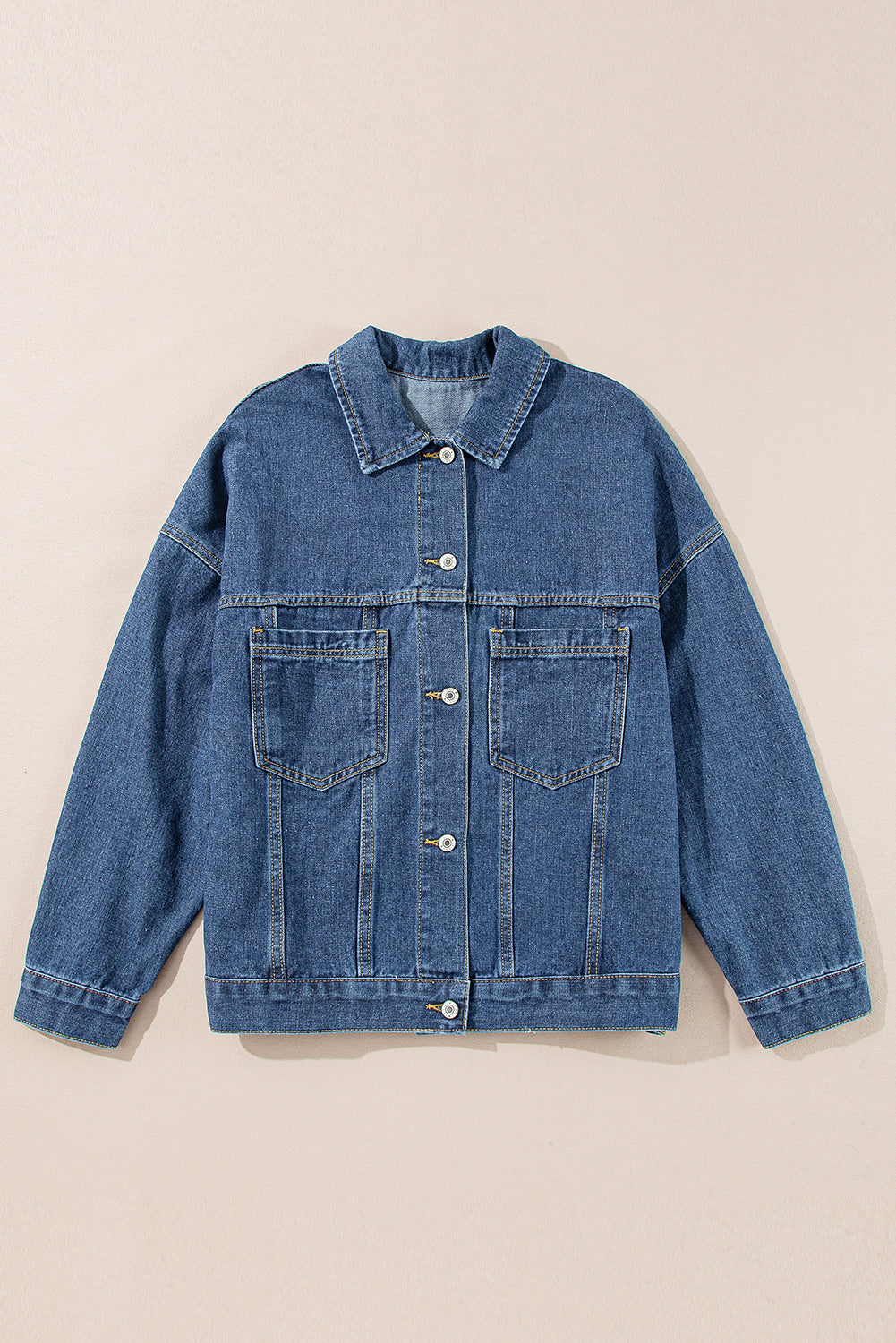 Dark Blue Washed Oversize Pocketed Denim Jacket