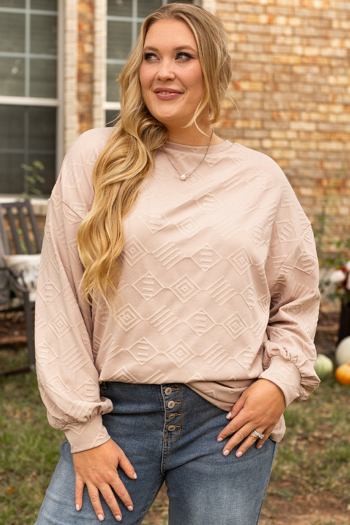 Parchment Plus Size Textured Drop Shoulder Crew Neck Sweatshirt