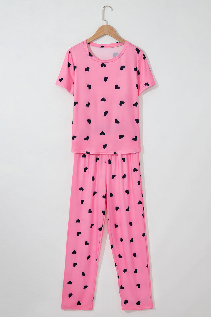 Pink Valentines Heart Print Tee and Pants Lounge Set