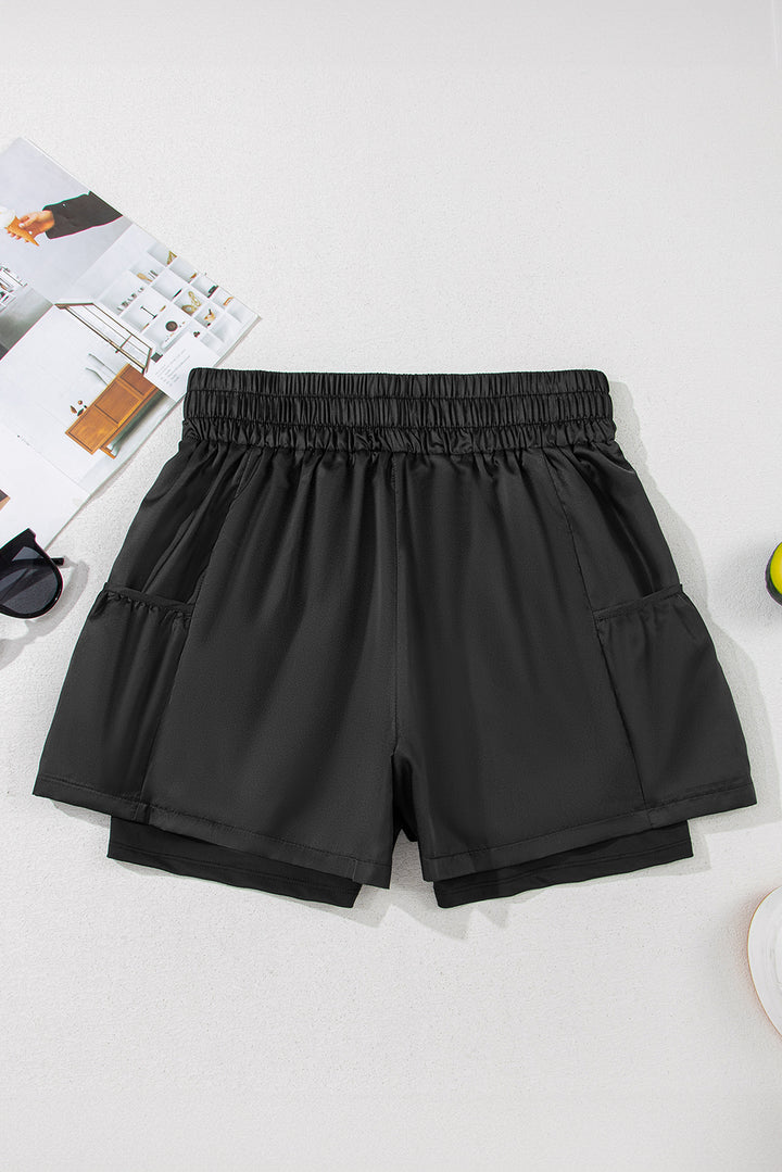 Black Elastic High Waist Pocketed Casual Shorts