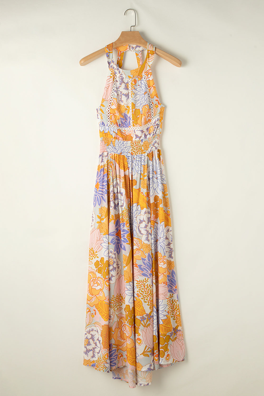 Oranges rückenfreies Maxikleid mit Blumenmuster und Schnürung im Boho-Stil