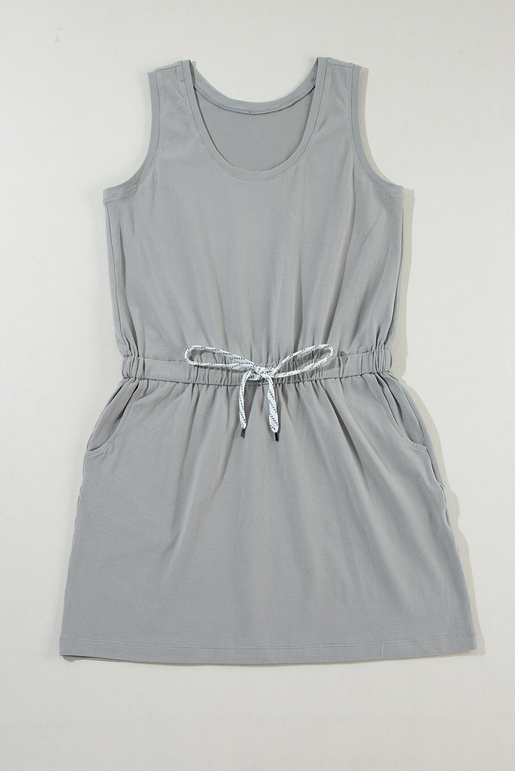 Gray Sleeveless Drawstring Waist Mini Dress