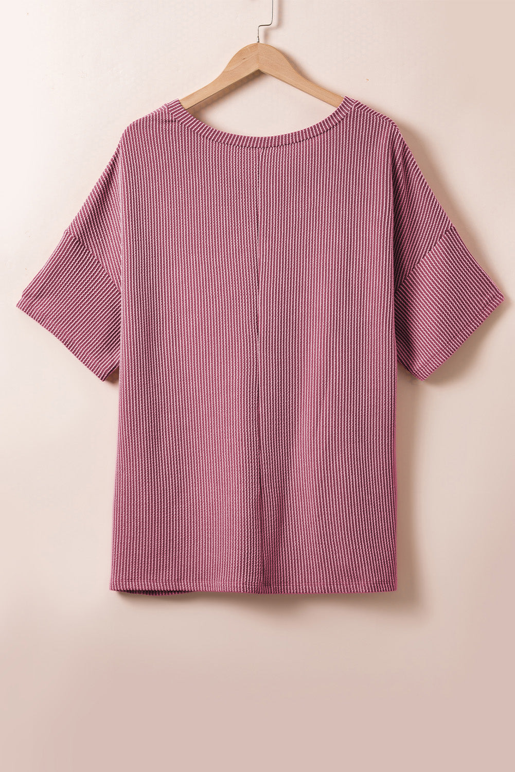 Rose Pink Textured V-Neck Dropped Shoulder Plus T-Shirt