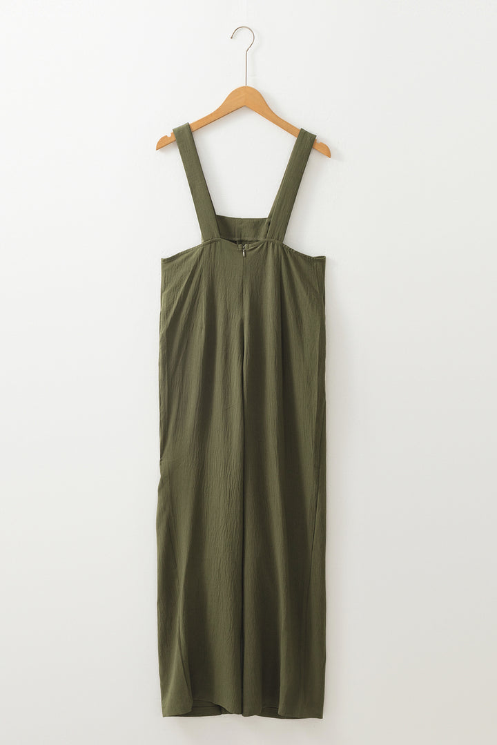 Jungle Green Solid Color Buttoned Straight Leg Overall