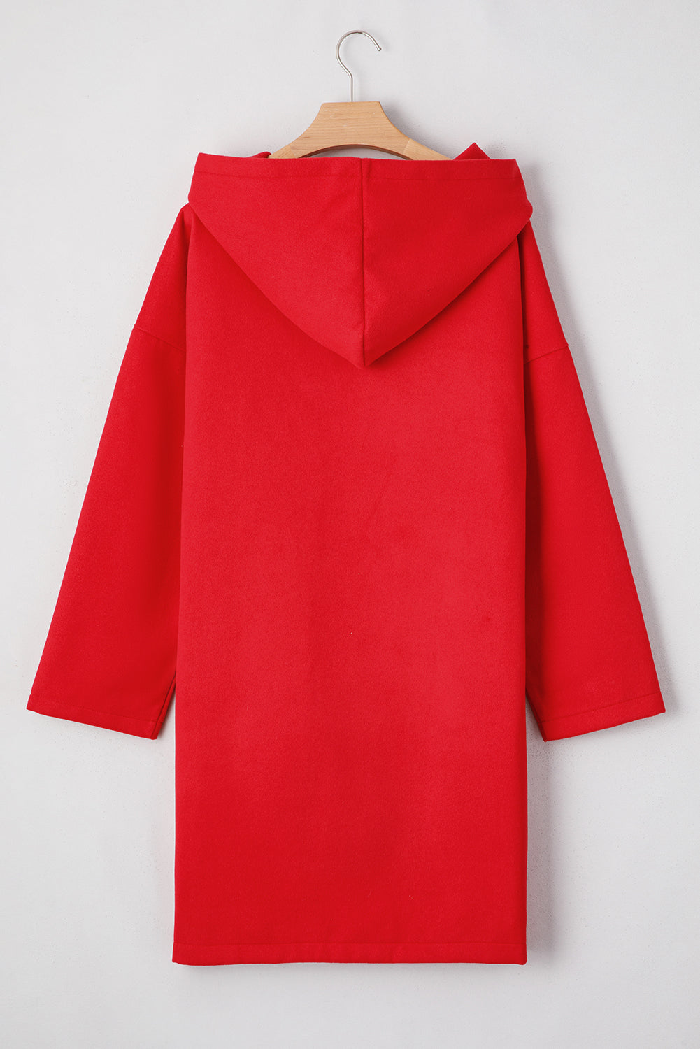 Fiery Red Solid Color Casual Zip up Hooded Coat