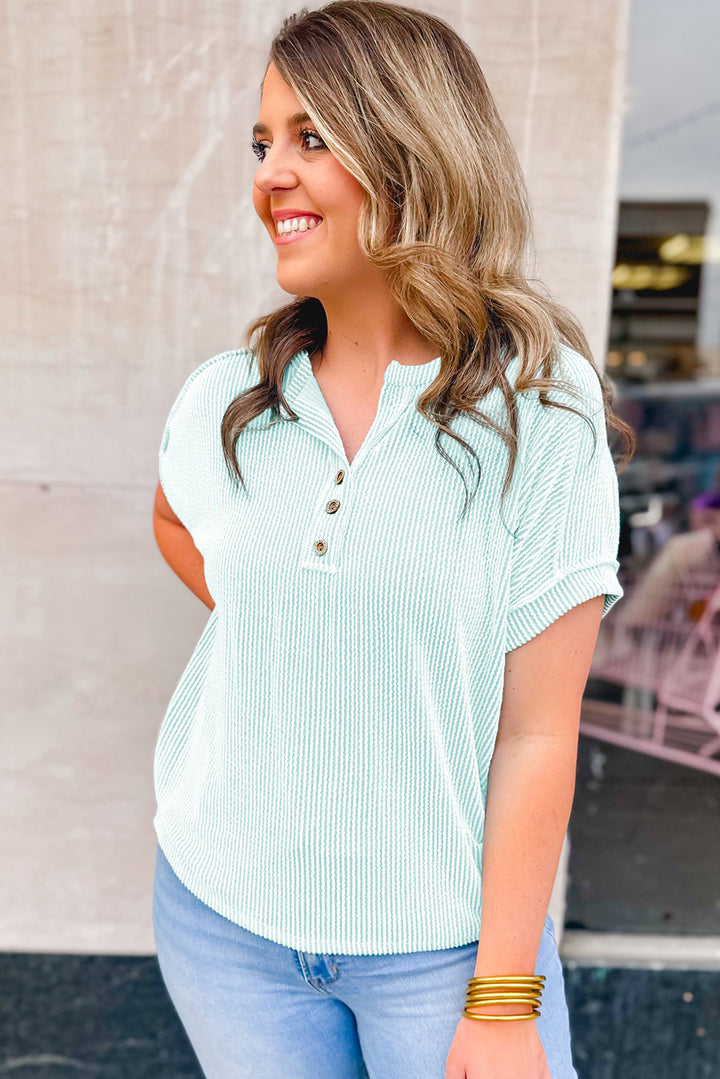 Iceland Blue Plus Size Textured Henley T Shirt