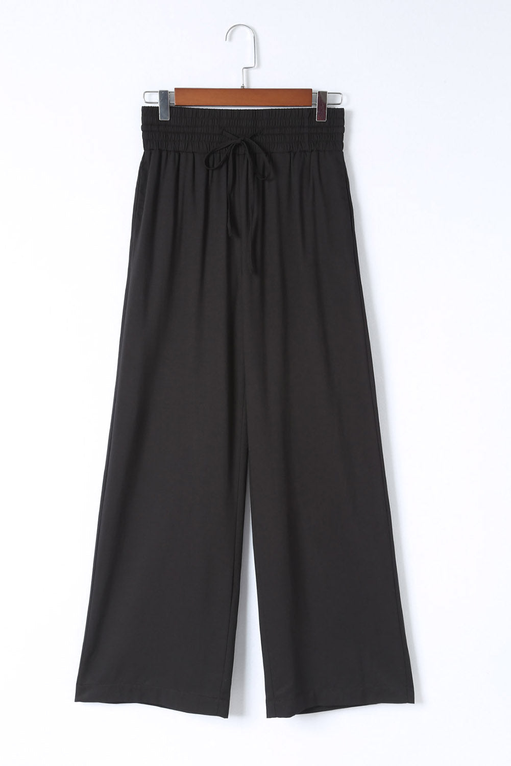 Black Drawstring Elastic Waist Casual Wide Leg Pants