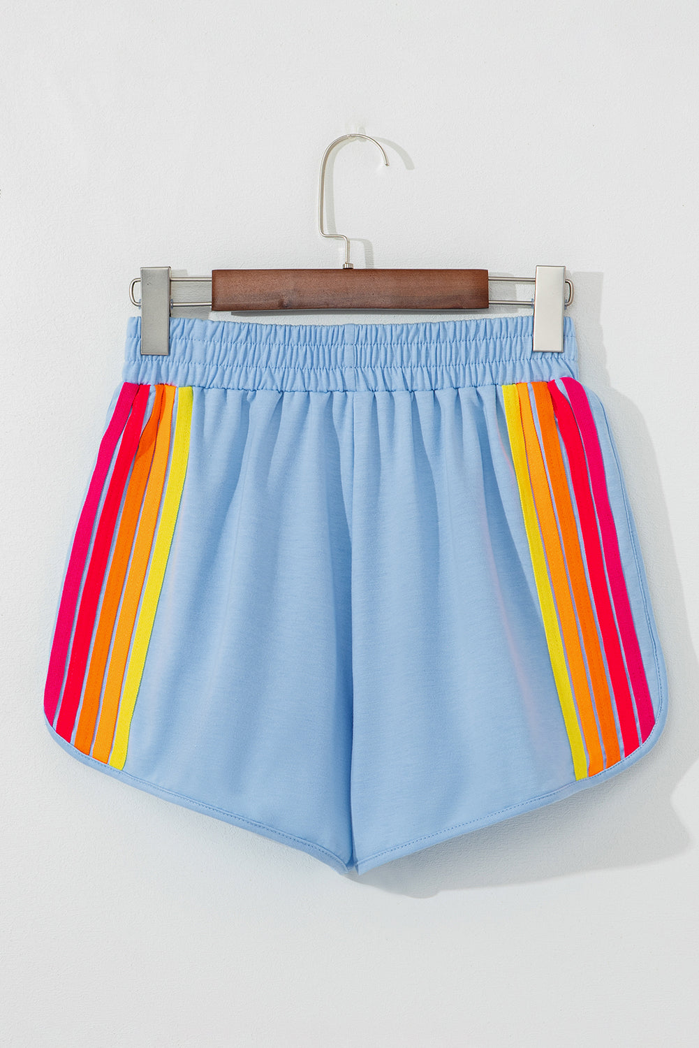 Beau Blue Color Block Stripes Elastic High Waist Active Shorts