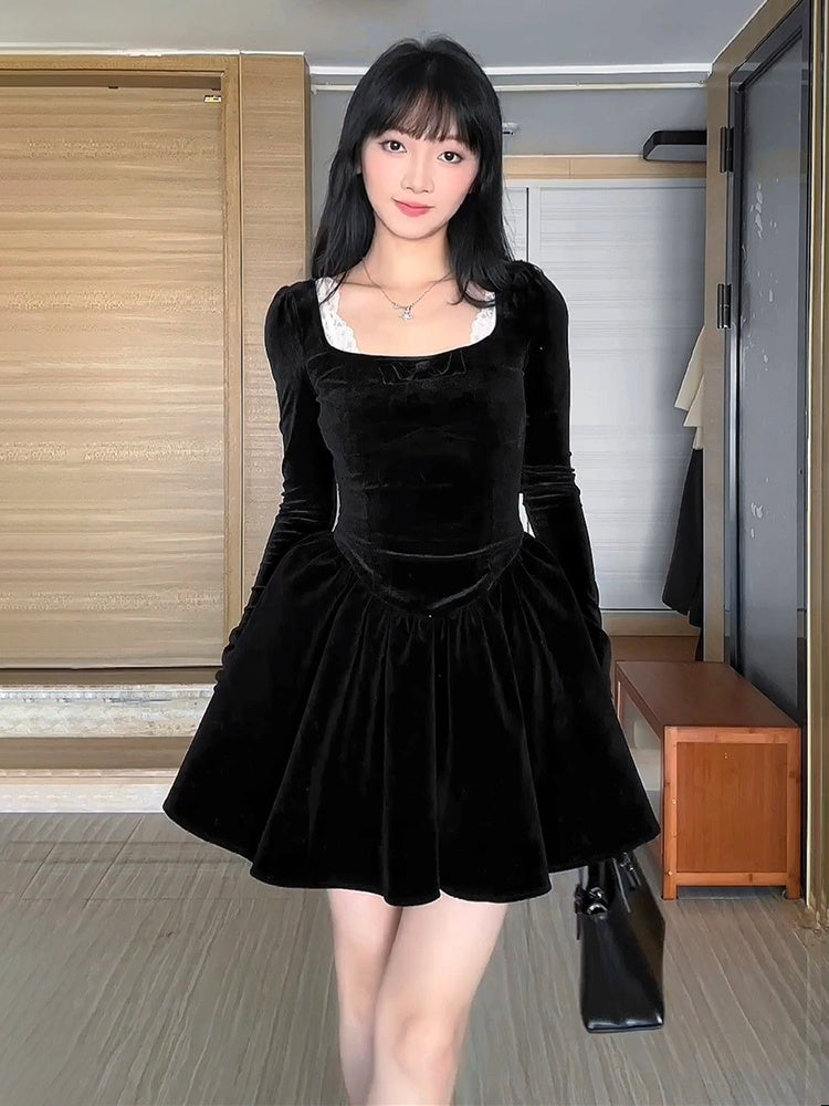 High-grade Puffy Velvet Dress Women