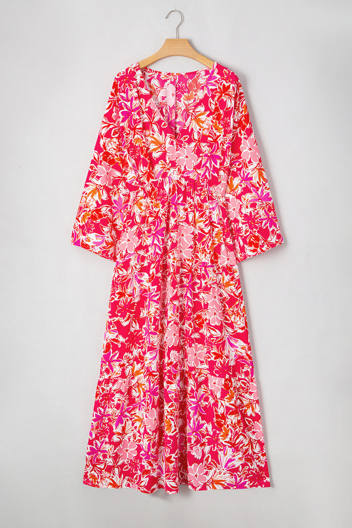 Rose Plus Size Floral V Neck Wide Sleeve Maxi Dress