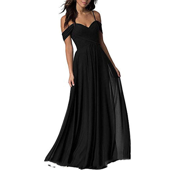 Women's Off Shoulder Chiffon A-line Pleated Bridesmaid Dress