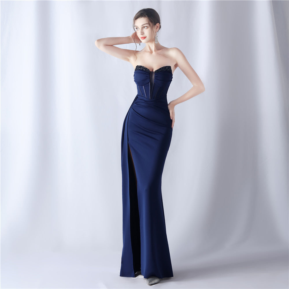 Shaping Fishbone Waist-tight Heavy Industry Beads High-end Evening Dress