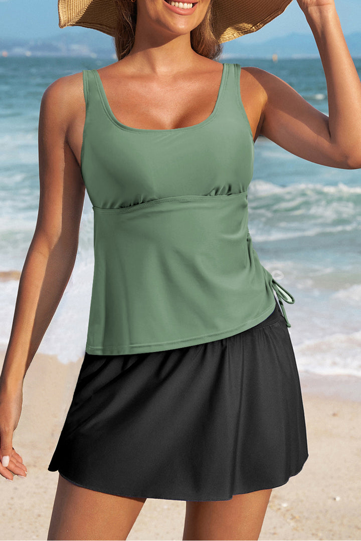 Mist Green Scoop Neck Adjustable Tankini and Matching Skort Bathing Suit