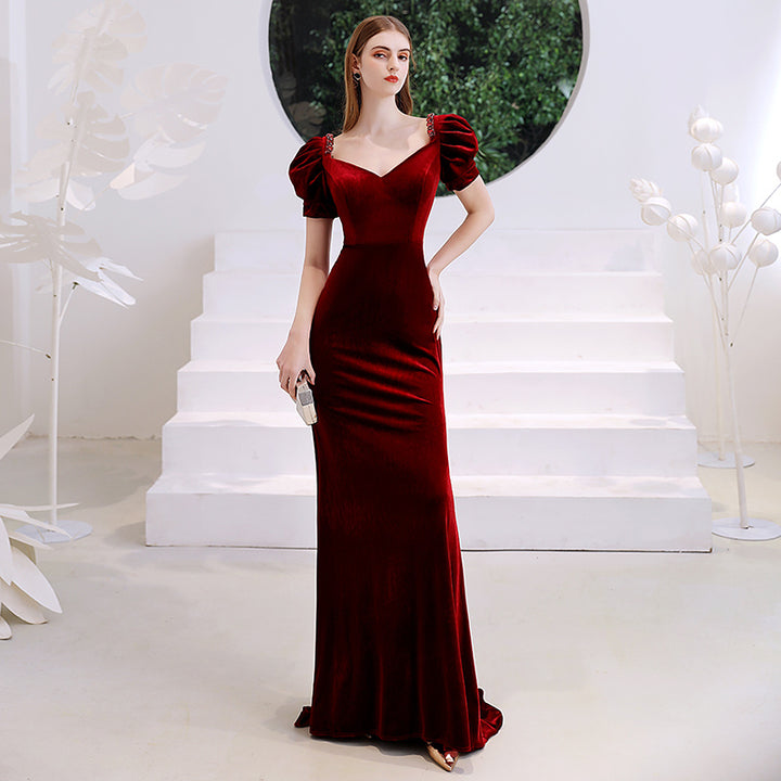 Wine Red Fishtail Evening Dress Woman