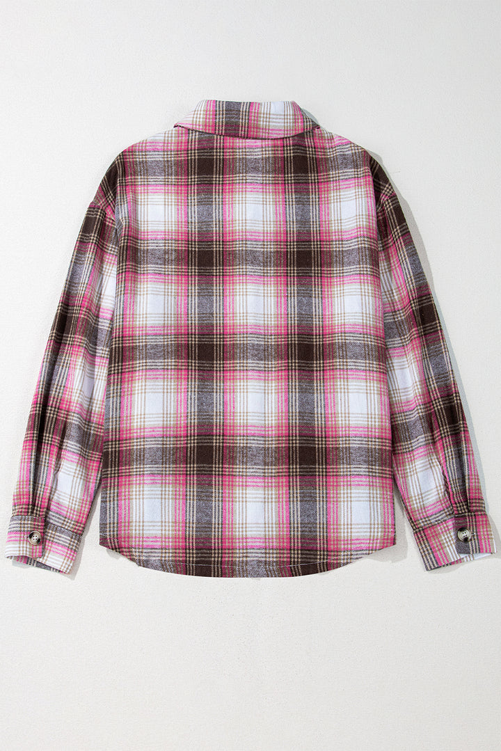 Pink Plaid Flap Pocket Button Up Shacket