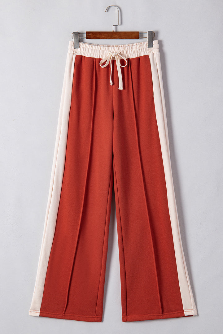 Flamingo Color Block Drawstring High Waist Wide Leg Pants