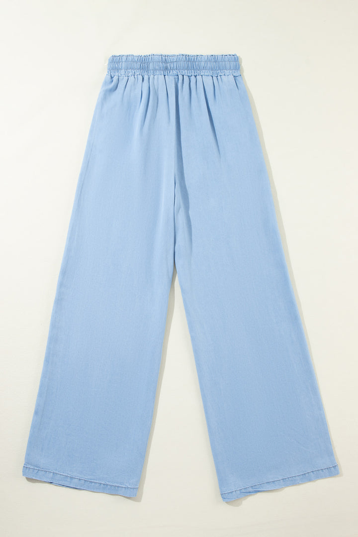 Myosotis Drawstring High Waist Wide Leg Denim Pants