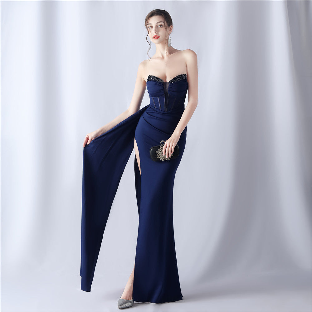 Shaping Fishbone Waist-tight Heavy Industry Beads High-end Evening Dress