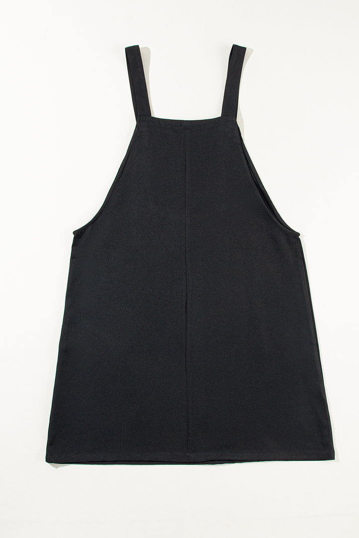 Black Solid Buttoned Straps Plus Size Overall Dress