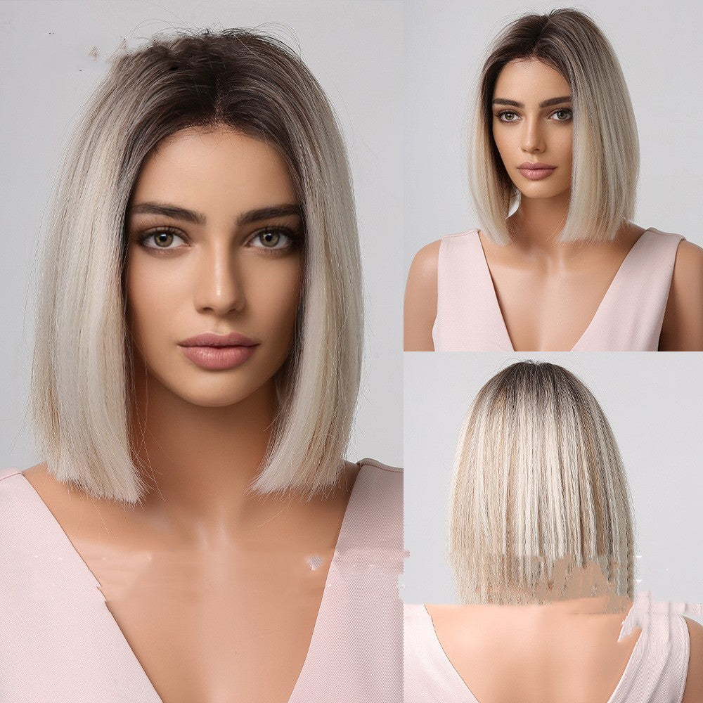 Hair Wig With Short Straight Grey Hair In The Middle