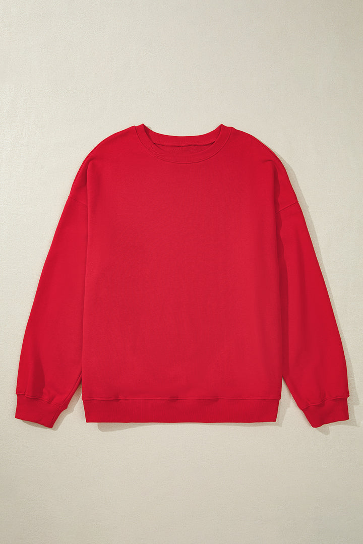 Racing Red Solid Crew Neck Drop Shoulder Plus Size Sweatshirt