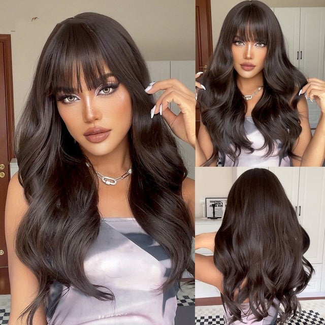 Long Brown Black Wavy Synthetic Wig