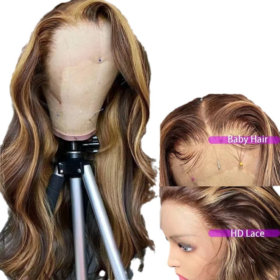 Front Lace Wig Long Roll Gradient Color Women's Big Wave Head Cover