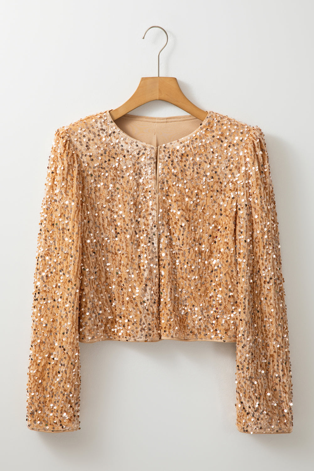 Golden Fleece Sequined Open Front Cropped Jacket