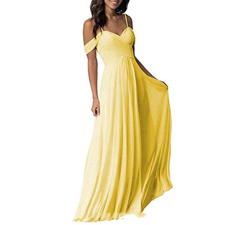 Women's Off Shoulder Chiffon A-line Pleated Bridesmaid Dress