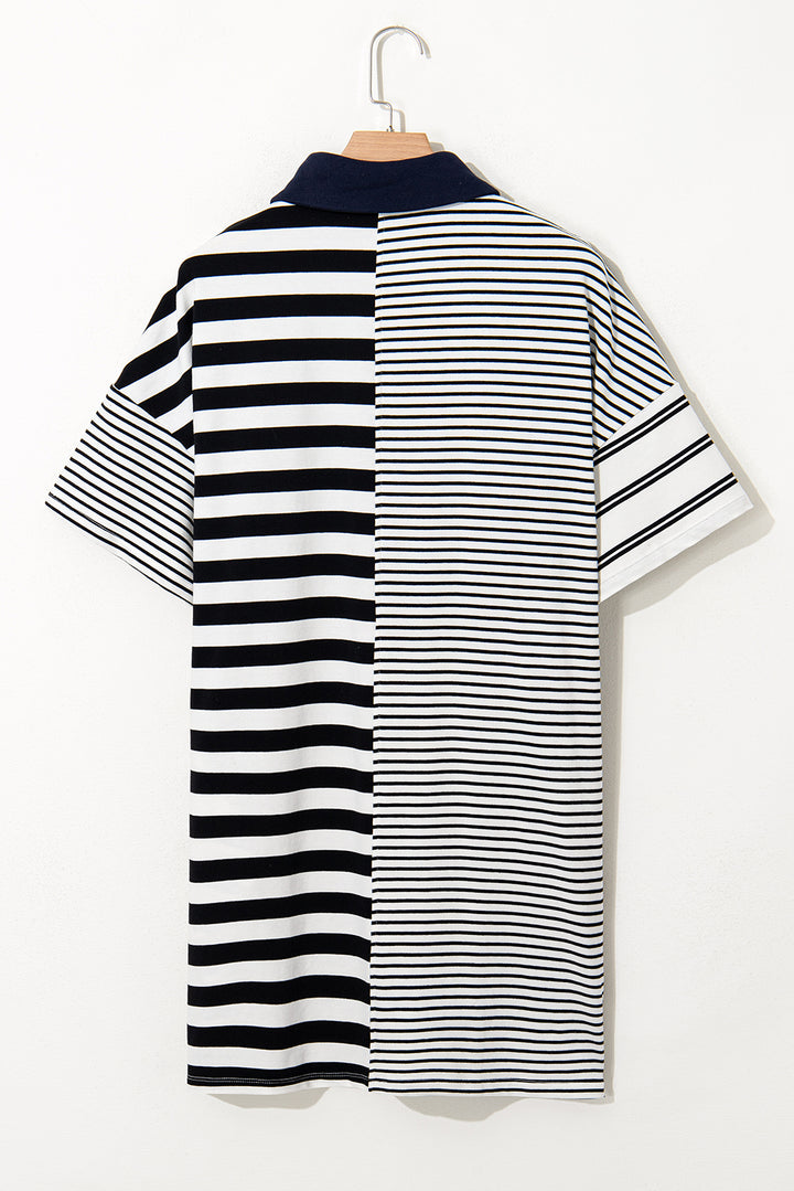 Black Stripe Half Placket Polo T Shirt Dress