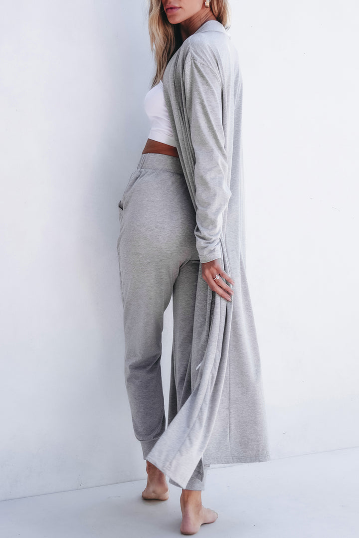 Light Grey Split Long Cardigan and Skinny Pants Lounge Set