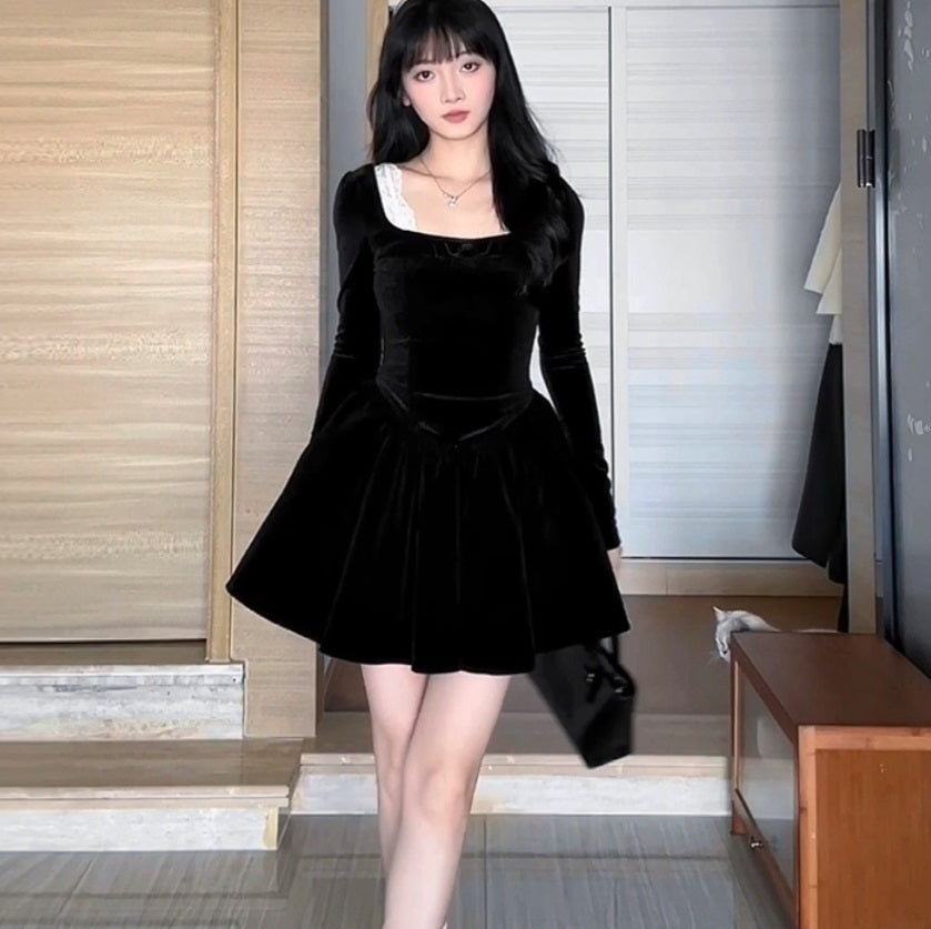 High-grade Puffy Velvet Dress Women